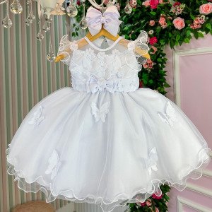 Vestido Marie Bebe Branco Jardim Encantado Laço